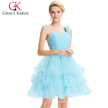 Grace Karin New Arrival Sexy Sweetheart One Shoulder Design Light Blue Organza Crystal Short Cocktail Dresses CL4589-1